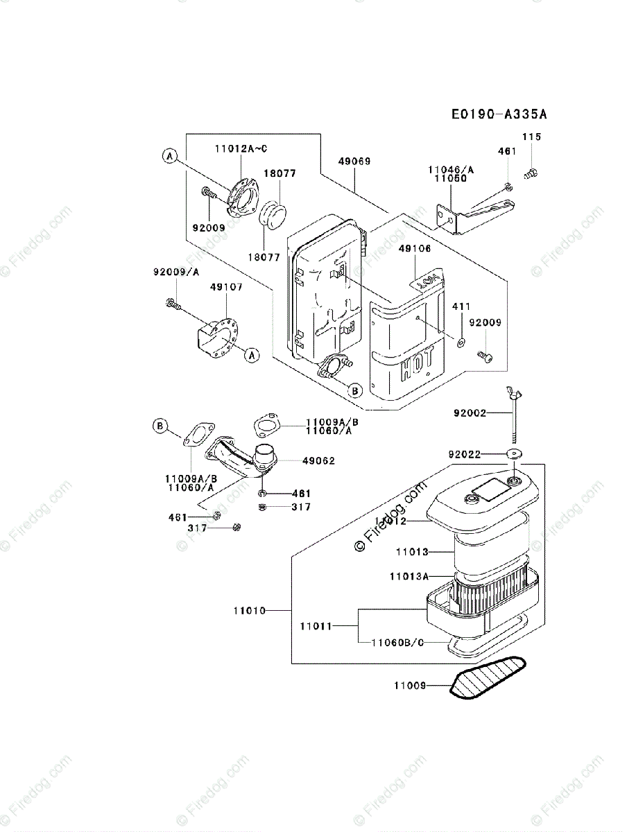 Kawasaki 4 Stroke Engine Fc4v Oem Parts Diagram For Air Filter Muffler Firedog Com