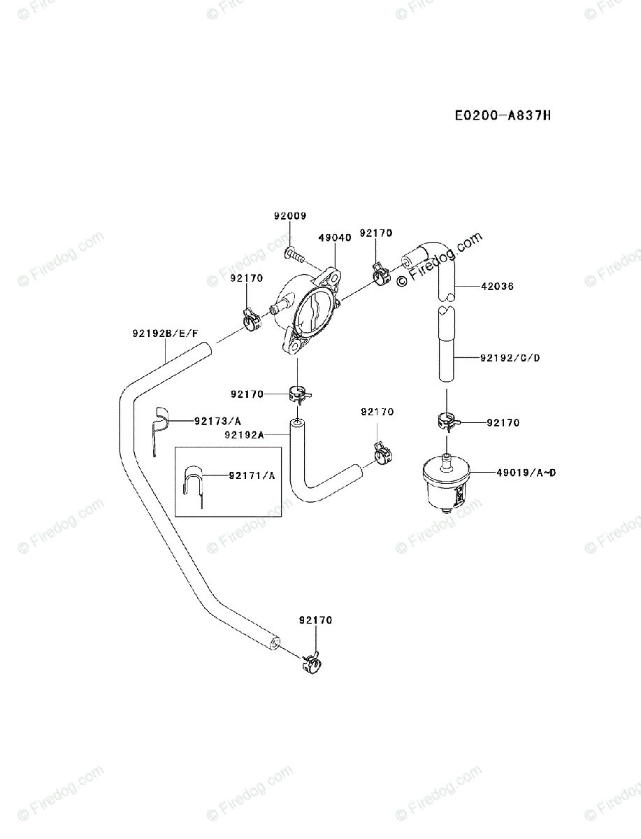 Kawasaki 4 Stroke Engine FR691V OEM Parts Diagram for FUEL TANK + FUEL