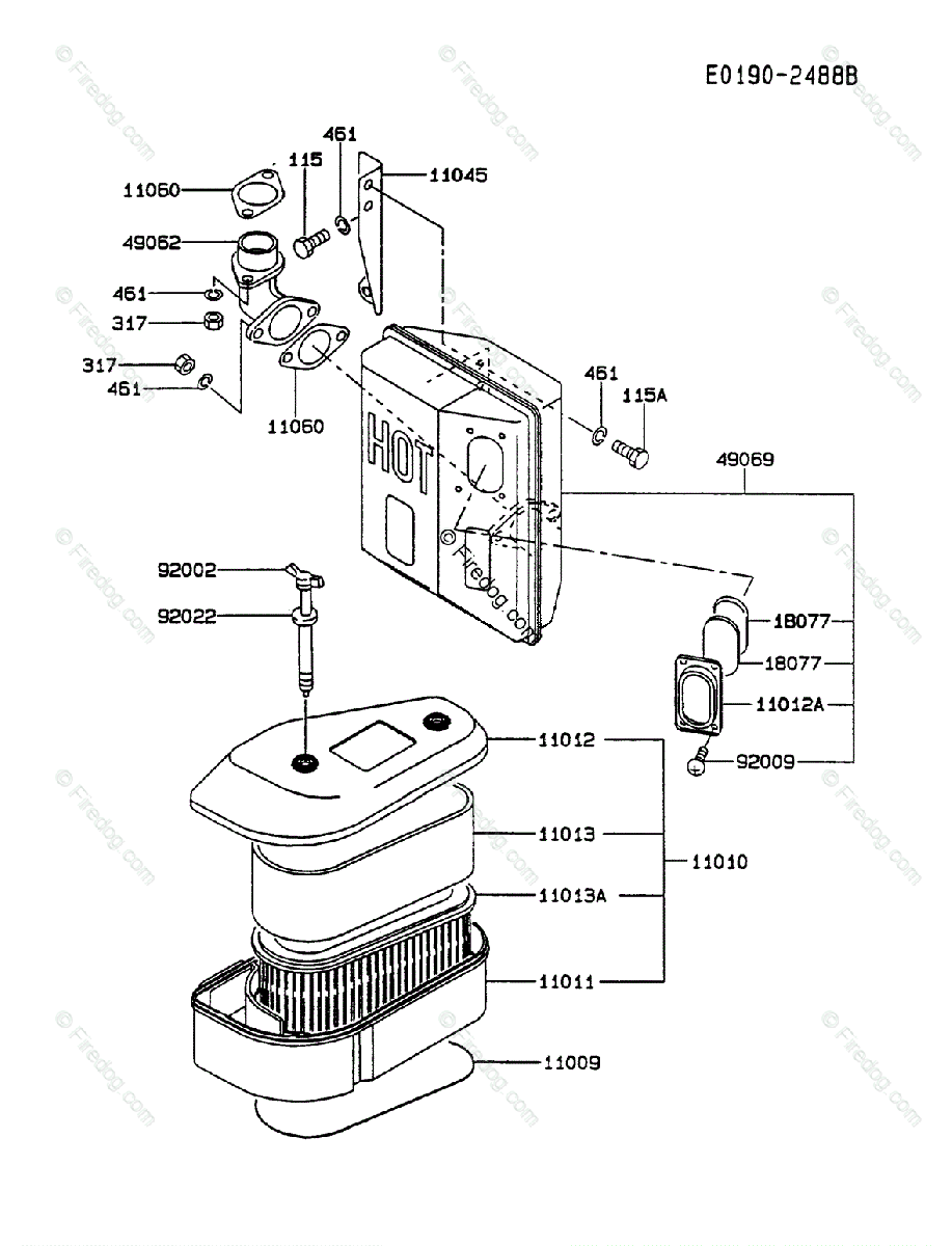Kawasaki 4 Stroke Engine Fc540v Oem Parts Diagram For Air Filter Muffler Firedog Com