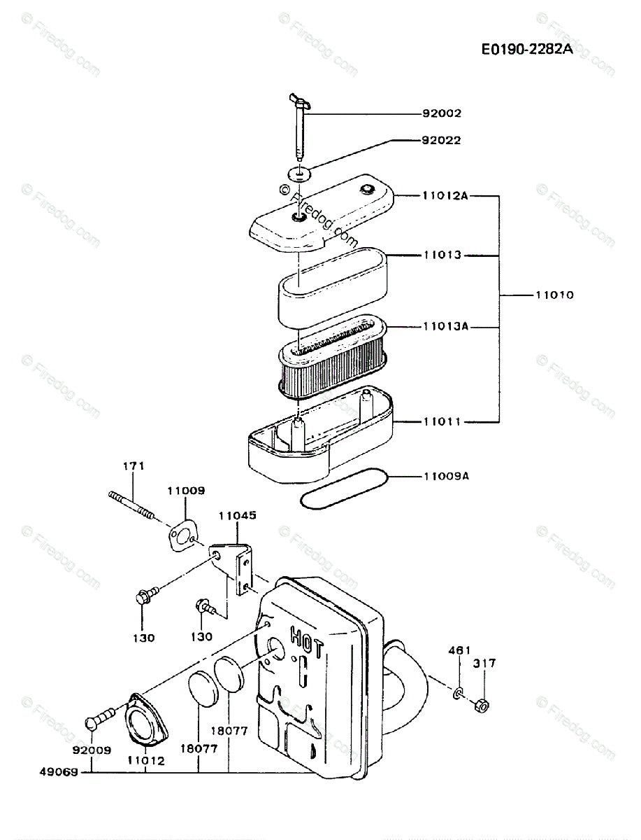 Kawasaki 4 Stroke Engine Fb460v Oem Parts Diagram For Air Filter Muffler Firedog Com