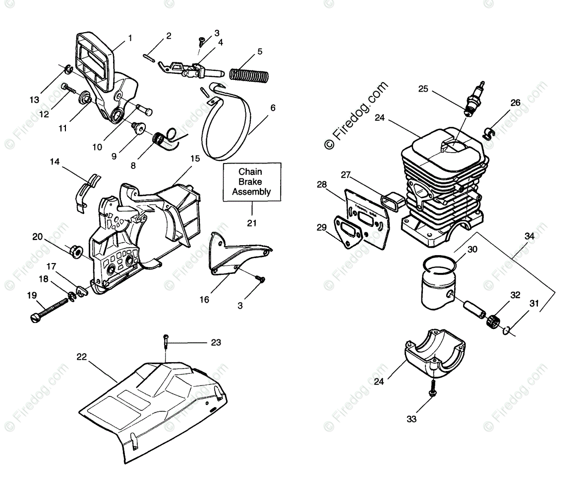 Husqvarna Chain Saw 36 (1997-07) OEM Parts Diagram for Chain Brake