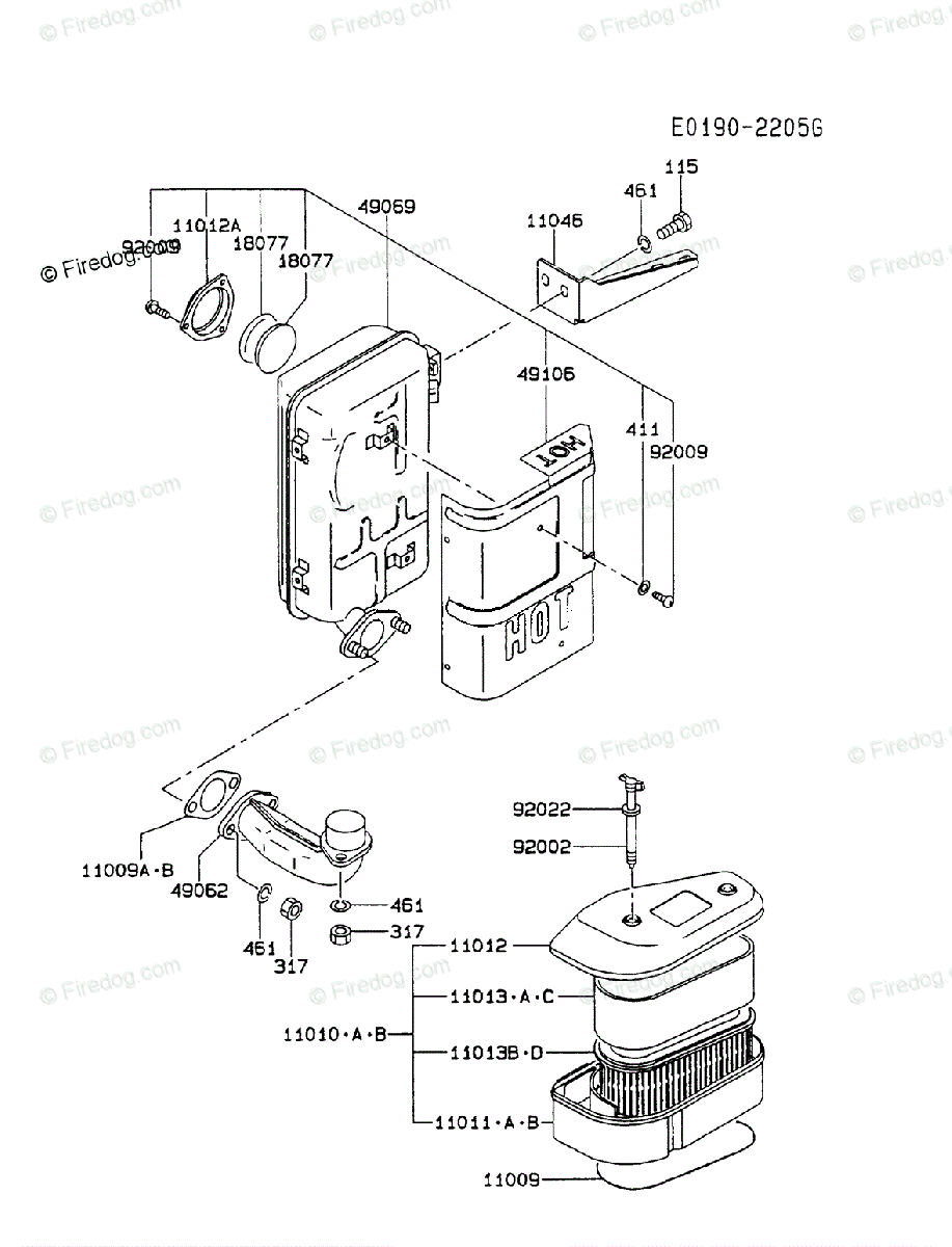 Kawasaki 4 Stroke Engine Fc4v Oem Parts Diagram For Air Filter Muffler Firedog Com