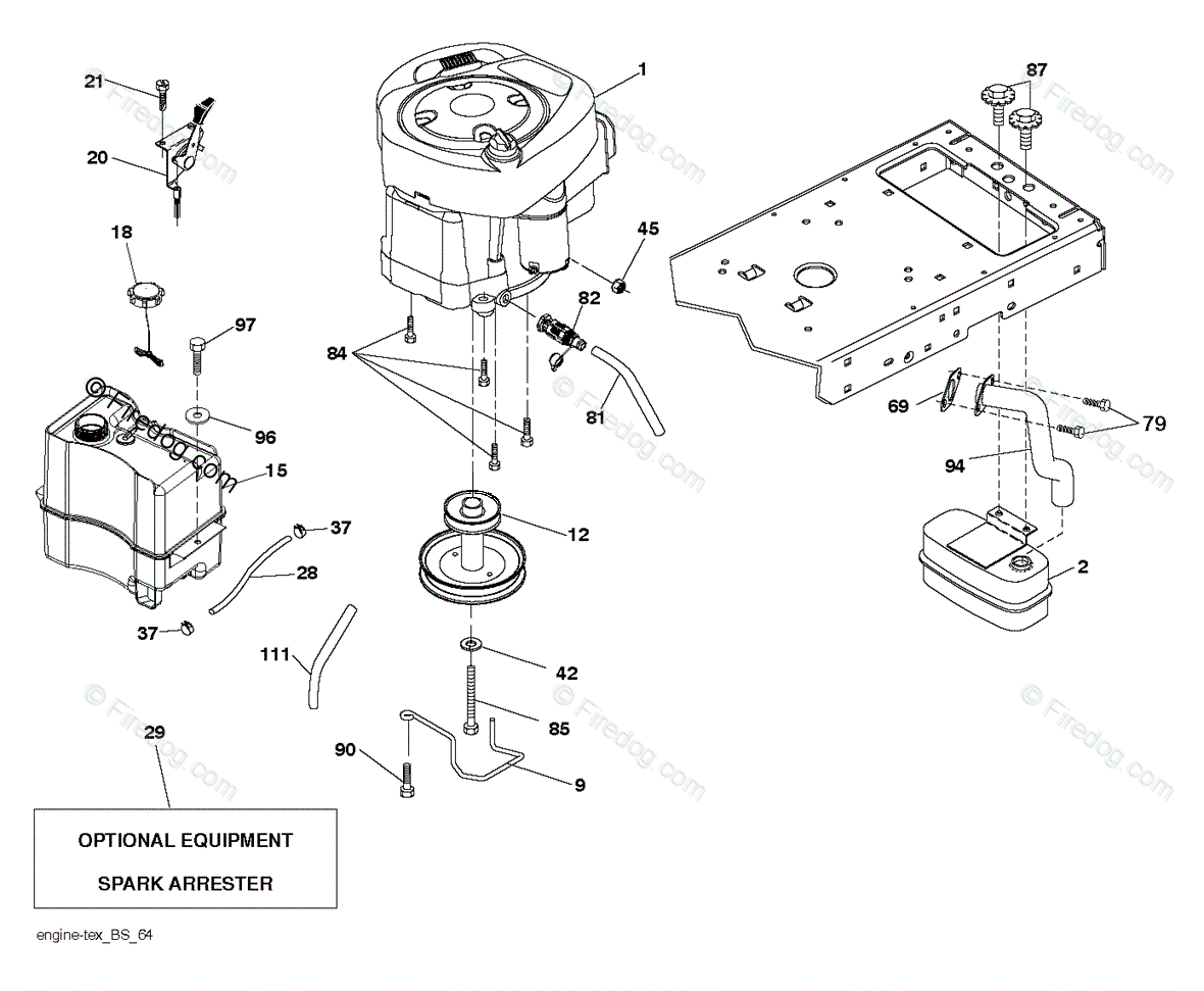 Husqvarna TRACTORS/RIDE MOWERS LTH2038 - 96043014500 (2012-08) OEM Parts  Diagram for Engine
